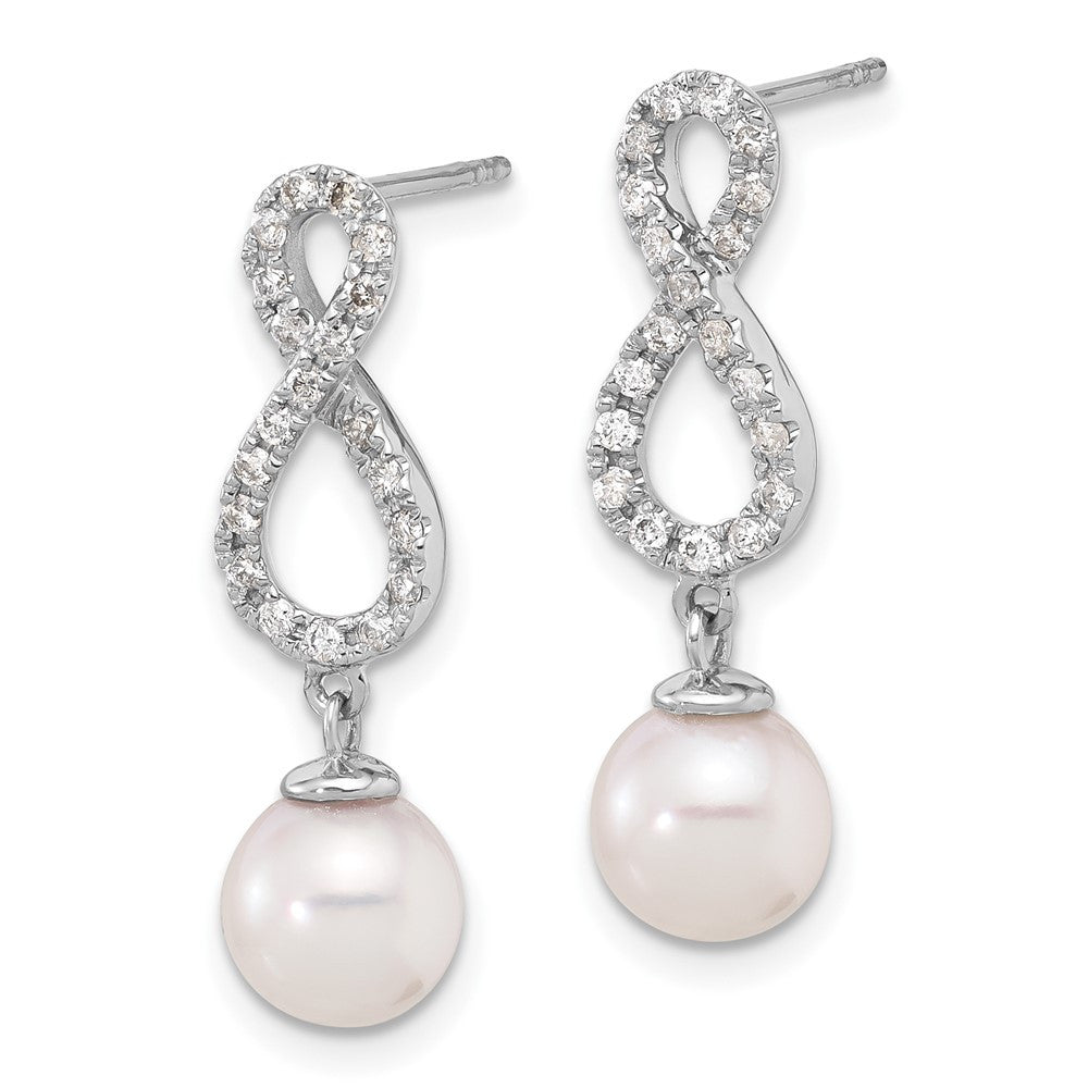 14k Gold 8mm Akoya Saltwater Cultured Pearl & Diamond Infinity Dangle Earrings