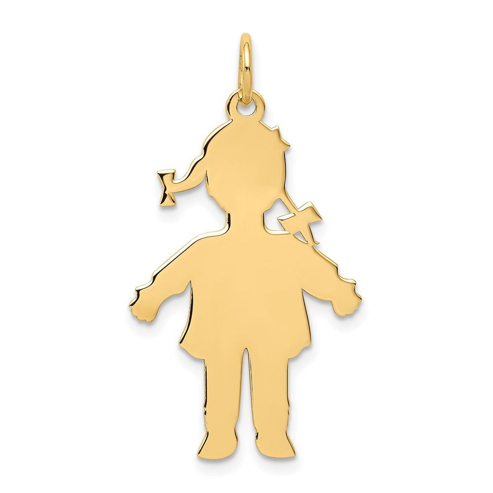 14k Yellow Gold Plain Polished Large Girl Charm Pendant