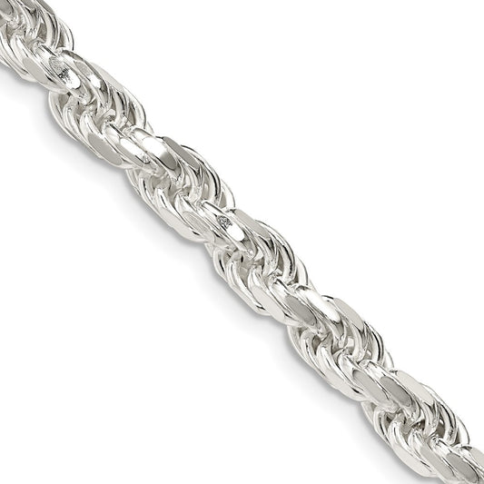 Sterling Silver 5.75mm Diamond-cut Rope Chain Necklace 28"