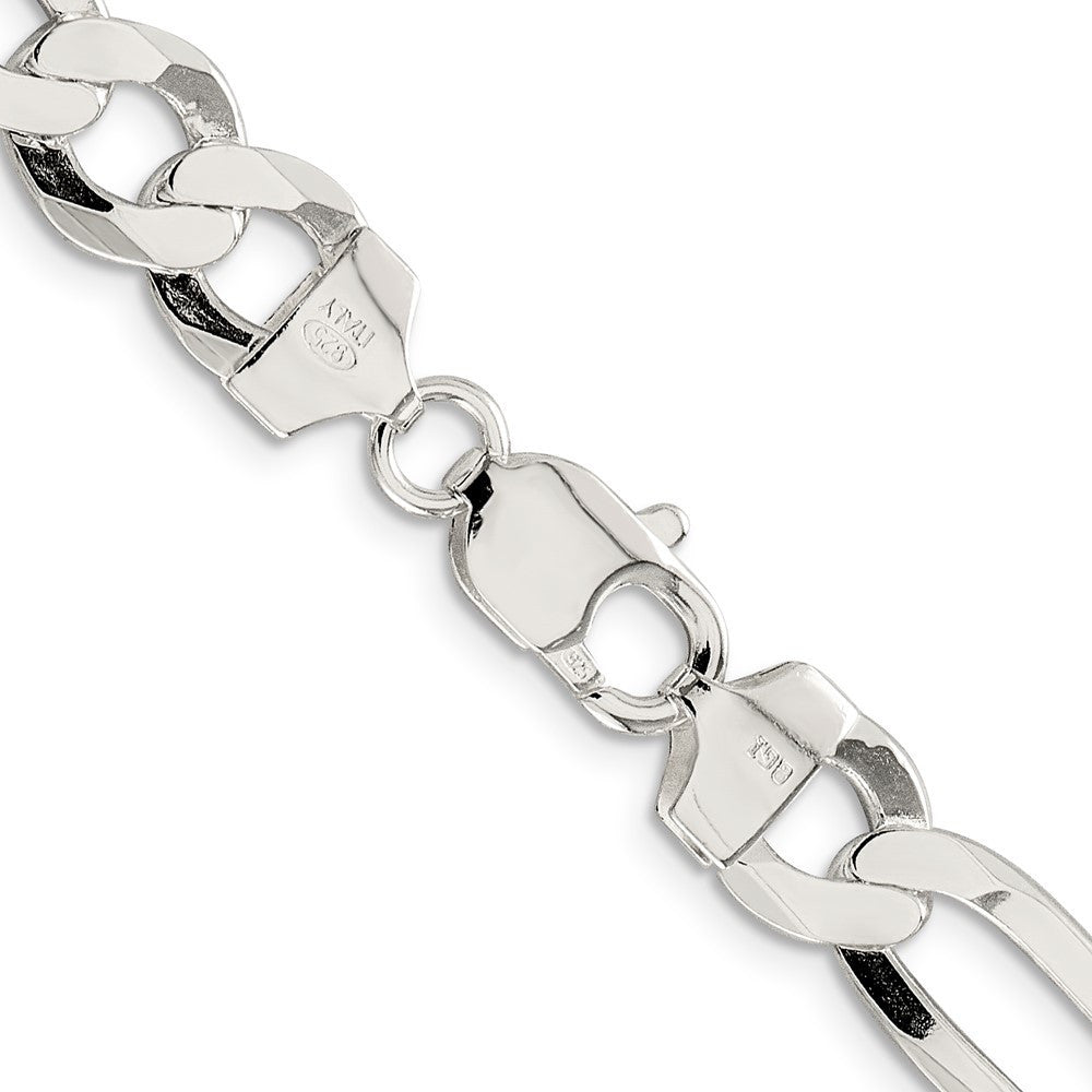 Sterling Silver 9.7mm Lightweight Flat Figaro Chain Necklace 18"