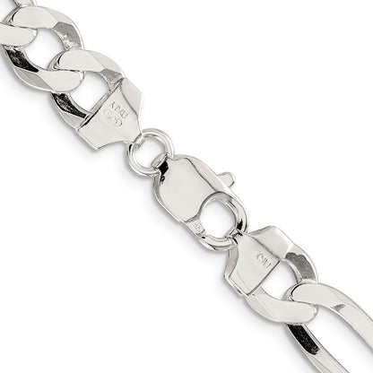 Sterling Silver 9.7mm Lightweight Flat Figaro Chain Necklace 18"