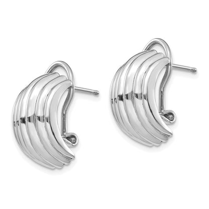14k White Gold Ribbed Omega Back Hoop Earrings
