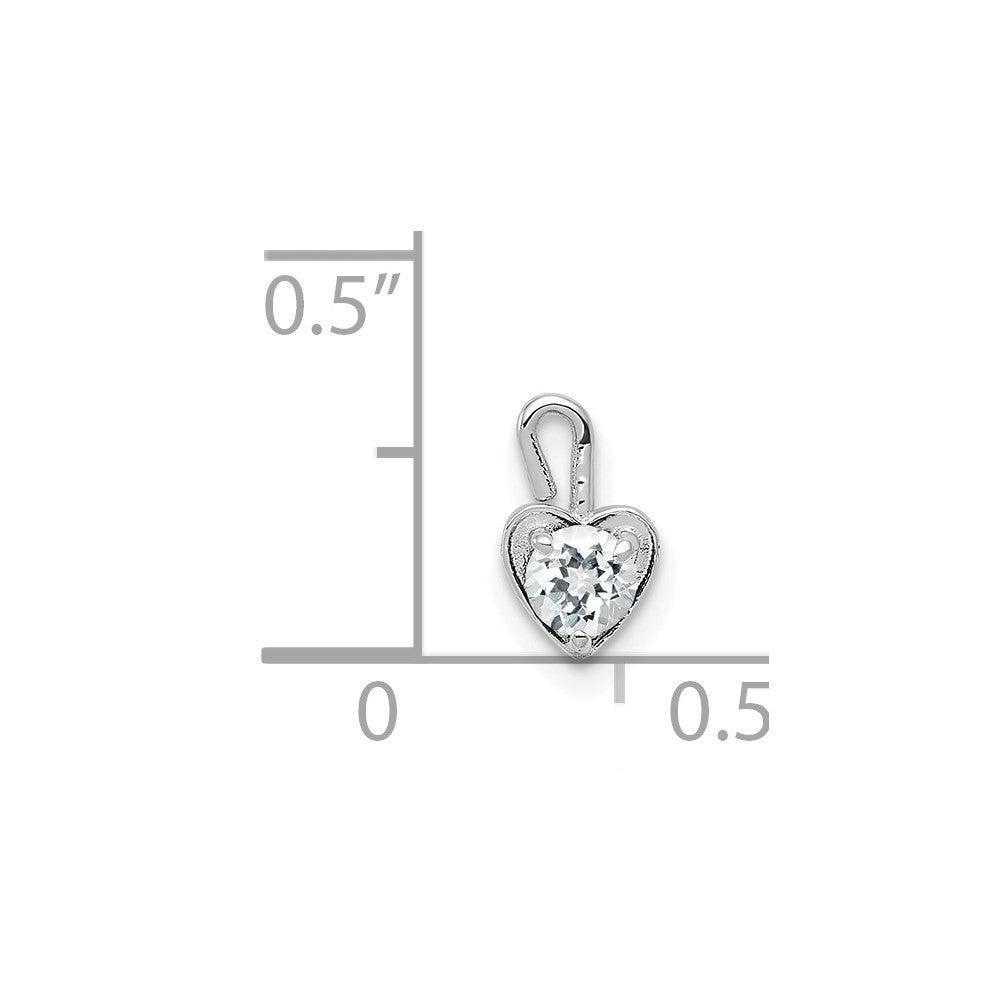 14k White Gold April Synthetic Birthstone Heart Charm Pendant