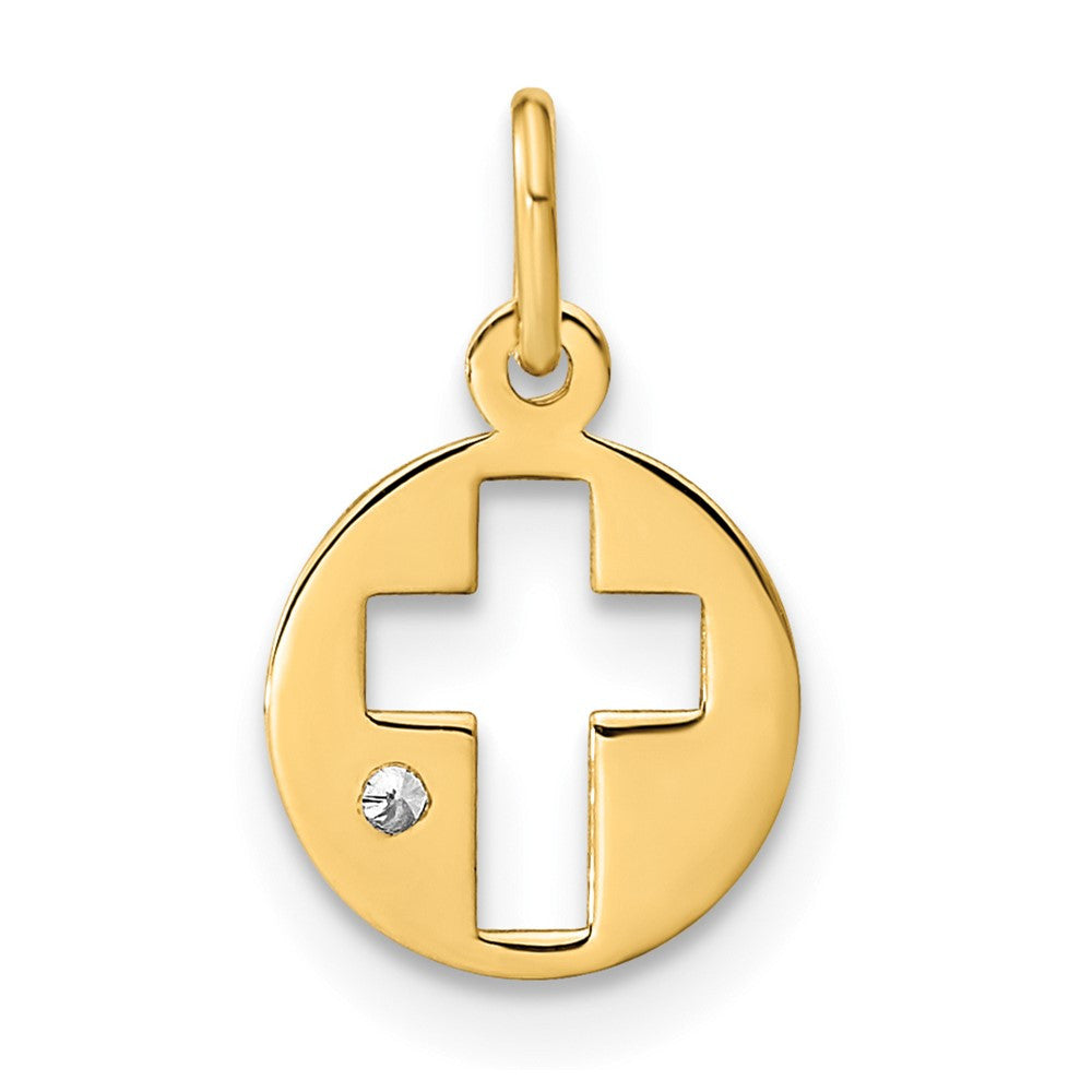 14k Yellow Gold Polished CZ Circle Cross Pendant