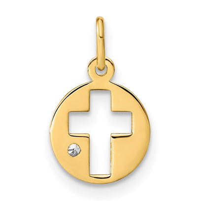 14k Yellow Gold Polished CZ Circle Cross Pendant