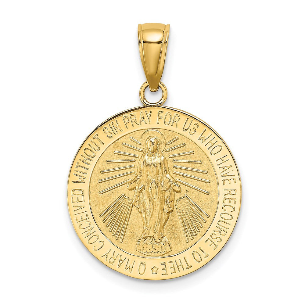 14k Yellow Gold Polished and Satin Miraculous Medal Charm Pendant