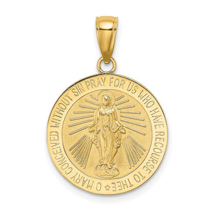 14k Yellow Gold Polished and Satin Miraculous Medal Charm Pendant