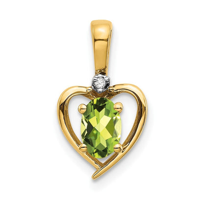 14k Yellow Gold Peridot and Diamond Heart Pendant
