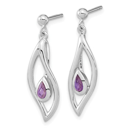 Sterling Silver Rh-plated Amethyst Dangle Earrings
