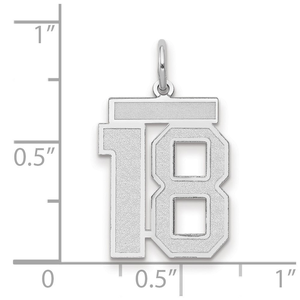 14k White Gold Medium Satin Number 18 Charm Pendant