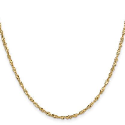 14k Yellow Gold 2mm Singapore with Lobster Clasp Chain Necklace 18"