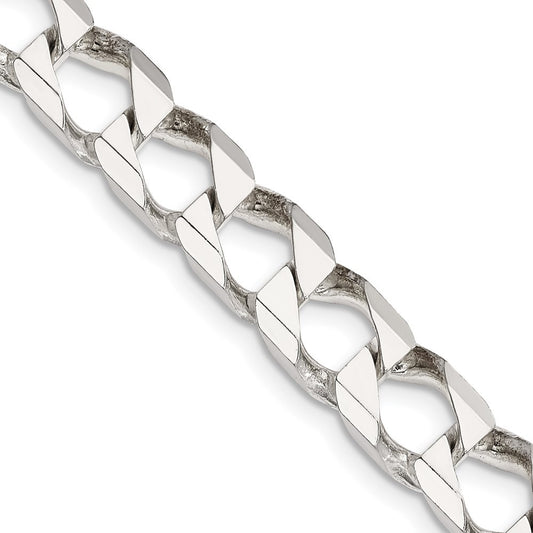 Sterling Silver 8.6mm Diamond-Cut Square Curb Chain Necklace 24"