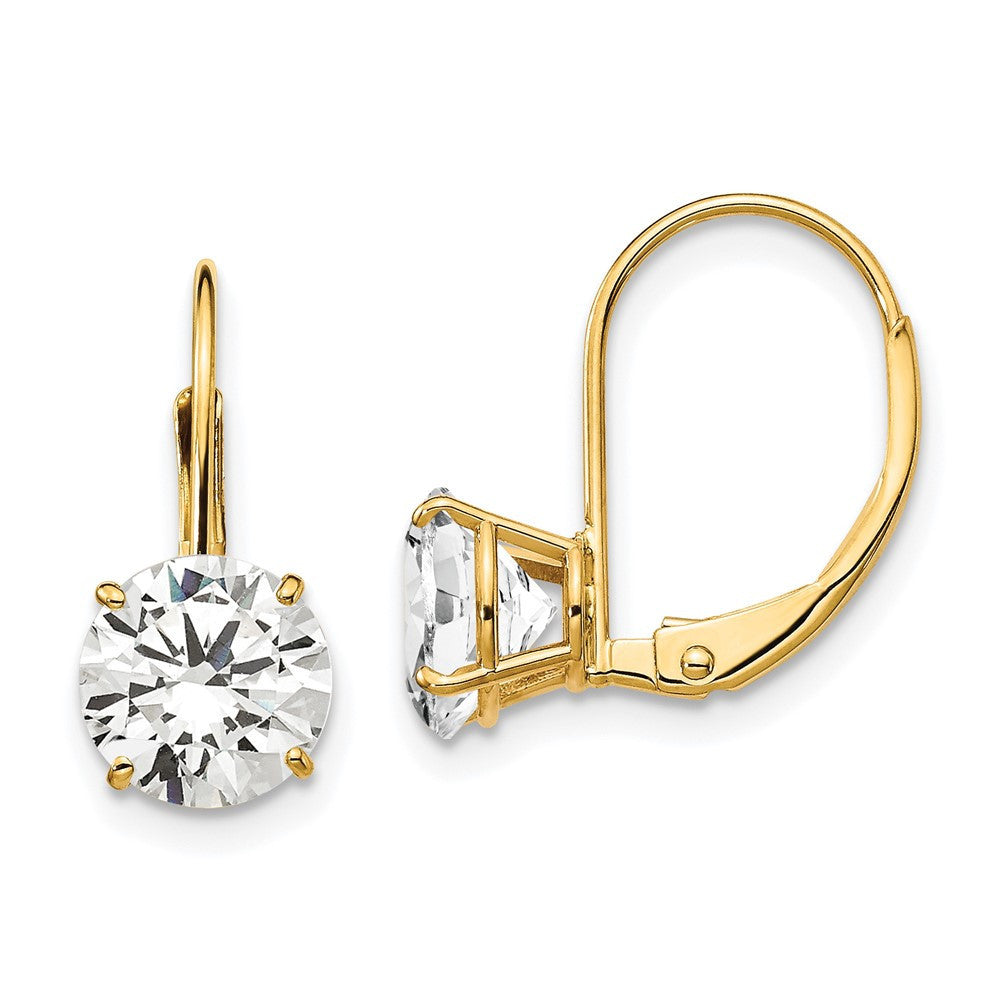 14k Yellow Gold 7mm Cubic Zirconia Leverback Drop & Dangle Earrings