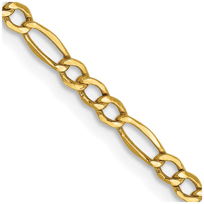 14k Yellow Gold 2.5mm Semi-Solid Figaro with Lobster Clasp Chain Necklace 28"