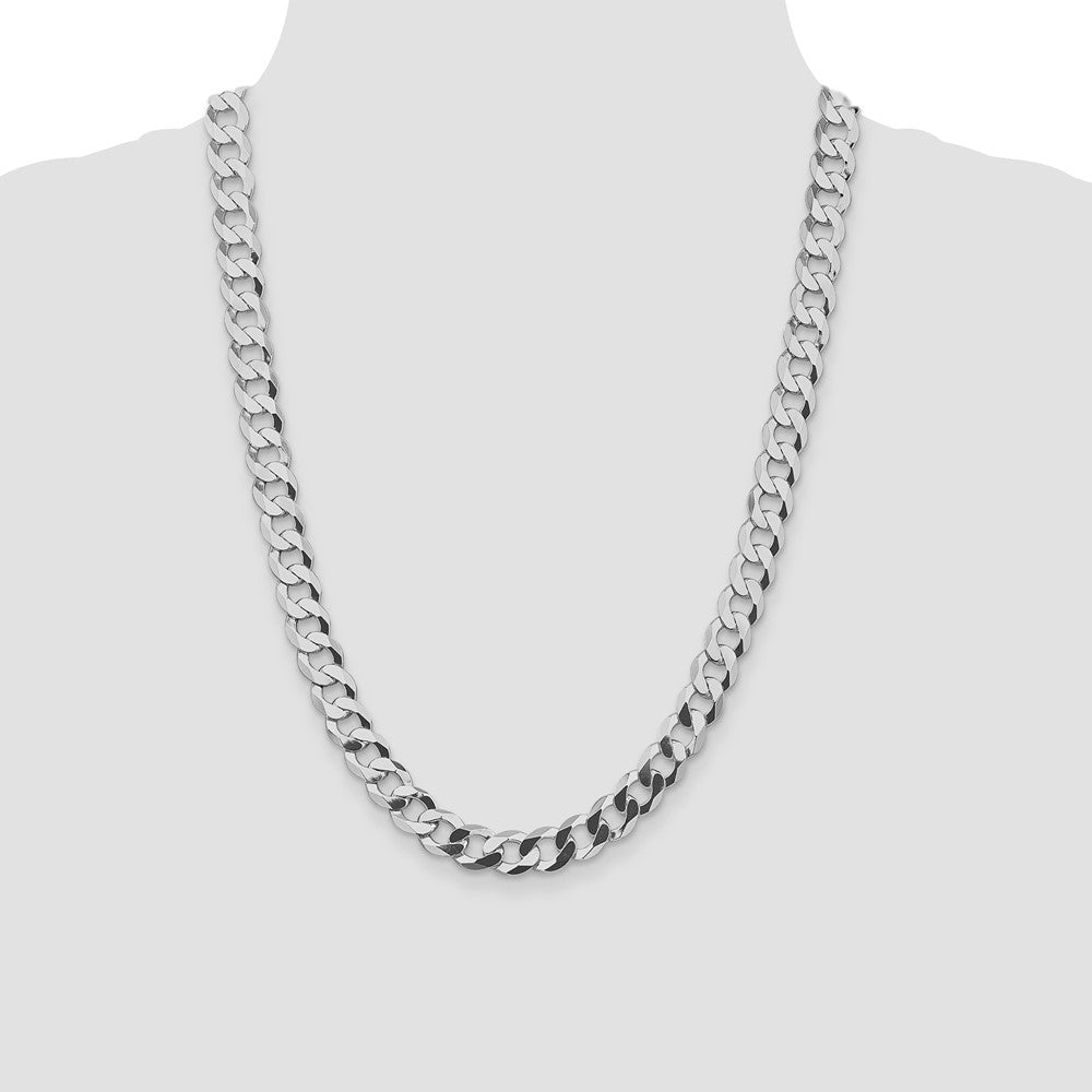 Sterling Silver Rhodium-plated 9.75mm Flat Curb Chain Necklace 24"