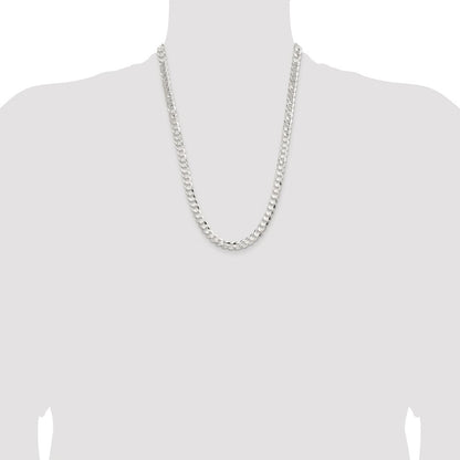Sterling Silver Rhodium-plated 7.8mm Concave Beveled Curb Chain Necklace 24"