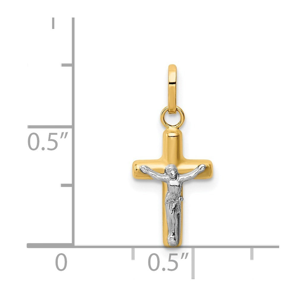 14k Yellow Gold Rhodium Polished Hollow Crucifix Charm Pendant