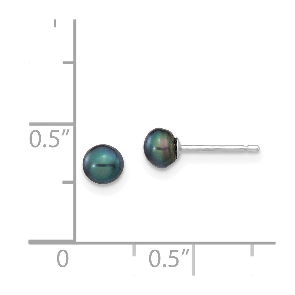 14k White Gold 4-5mm Black Button Freshwater Cultured Pearl Stud Earrings
