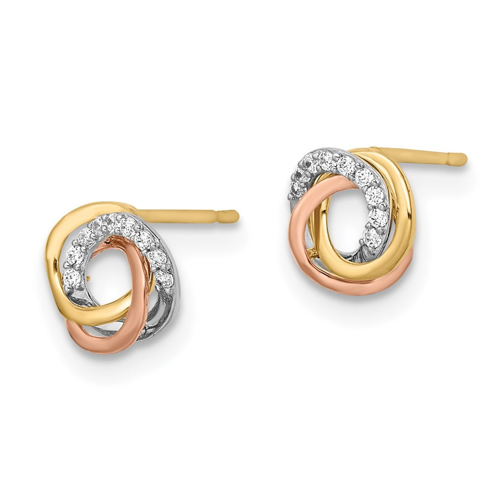 14k Tri-colored Cubic Zirconia Circle Stud Earrings