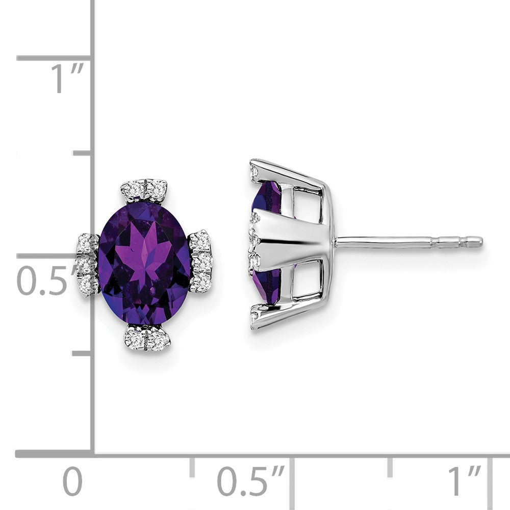 14k White Gold Oval Amethyst and Diamond Stud Earrings