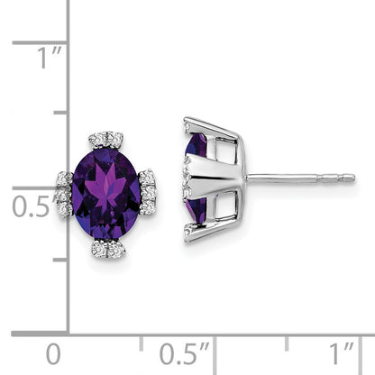 14k White Gold Oval Amethyst and Diamond Stud Earrings
