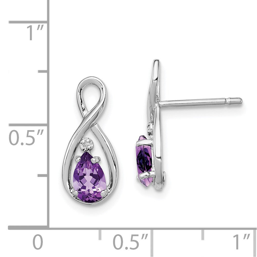 Sterling Silver Rhodium Plated Diamond and Amethyst Dangle Earrings