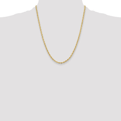 14k Yellow Gold 3.5mm Semi-Solid Rope Chain Necklace 22"