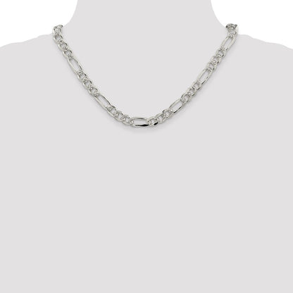 Sterling Silver 8mm Pav� Flat Figaro Chain Necklace 18"