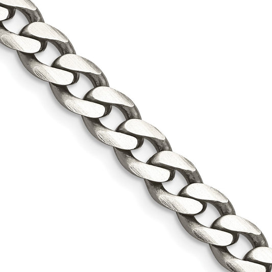 Sterling Silver Antiqued 6.5mm Curb Chain Necklace 24"