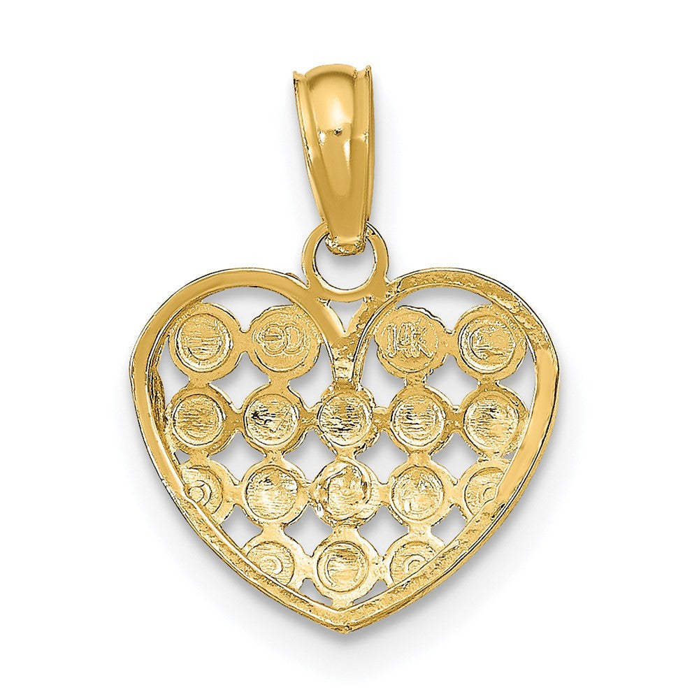 14k Yellow Gold Rhodium Diamond-cut Heart Charm Pendant