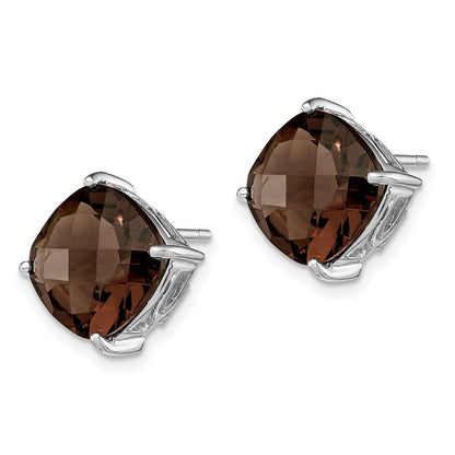 Sterling Silver Rhodium-plated Smoky Quartz Stud Earrings