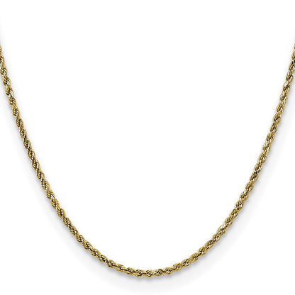 14k Yellow Gold 2.25mm Semi Solid Diamond-cut Rope Chain Necklace 24"