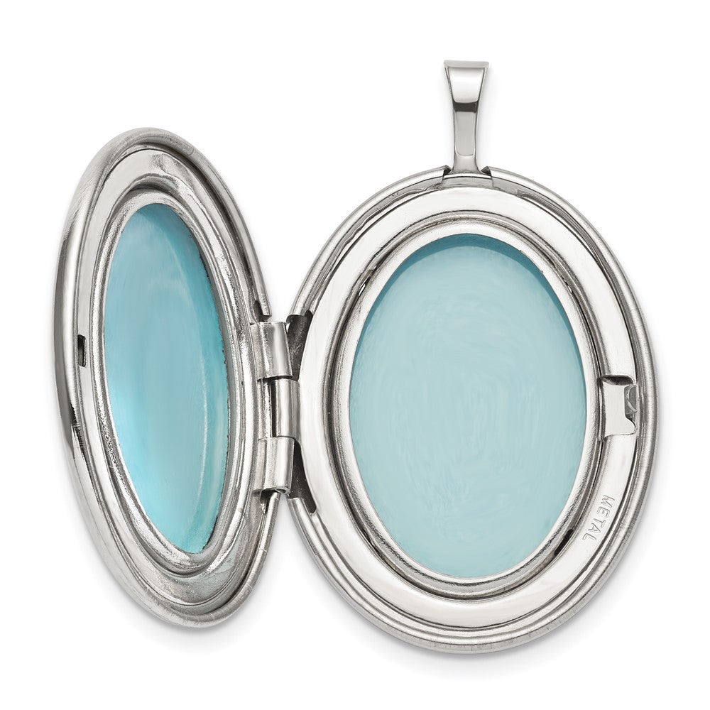 Sterling Silver Rhod-pltd 20mm LOVE TO THE MOON Diamond Oval Locket Pendant
