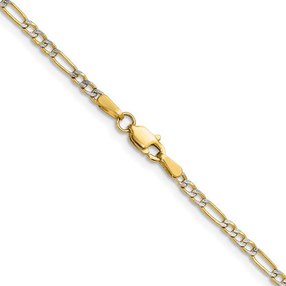 14k Yellow Gold 2.3mm Semi-solid with Rhodium Pav� Figaro Chain Necklace 20"