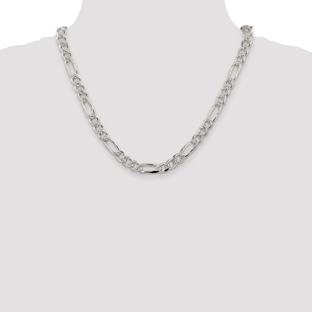 Sterling Silver 8mm Pav� Flat Figaro Chain Necklace 20"