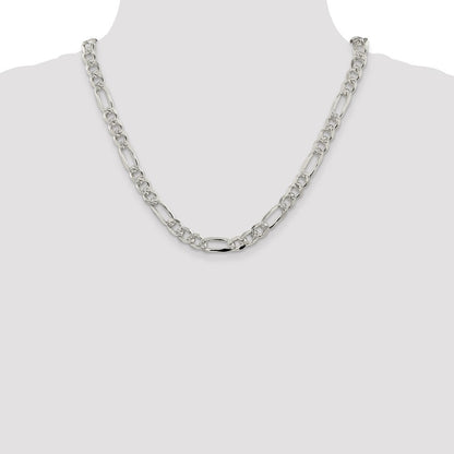 Sterling Silver 8mm Pav� Flat Figaro Chain Necklace 20"