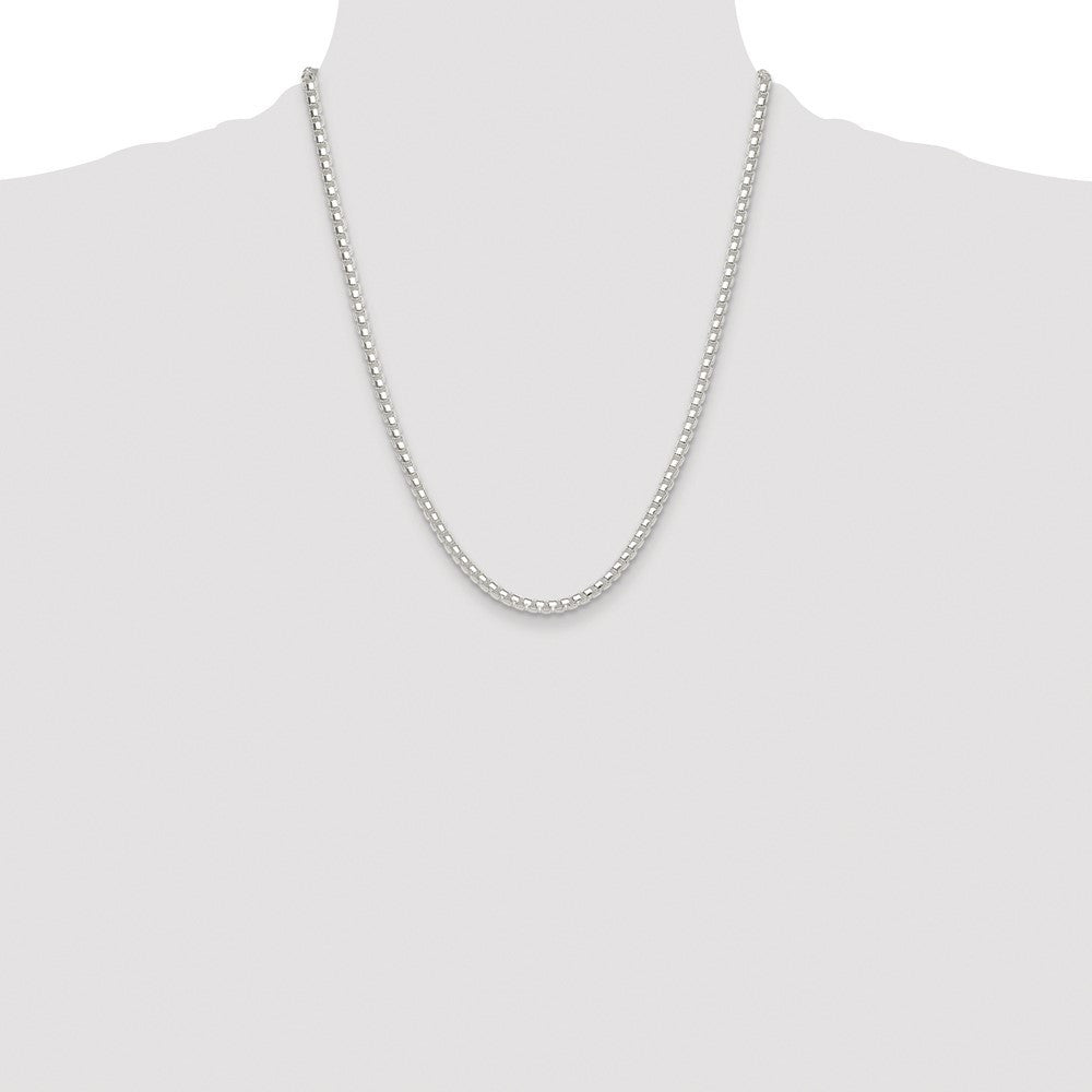 Sterling Silver Rhodium-plated Polished 4mm Round Box Chain Necklace 22"