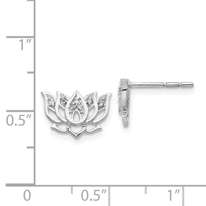 14k White Gold Diamond Lotus Flower Stud Earrings