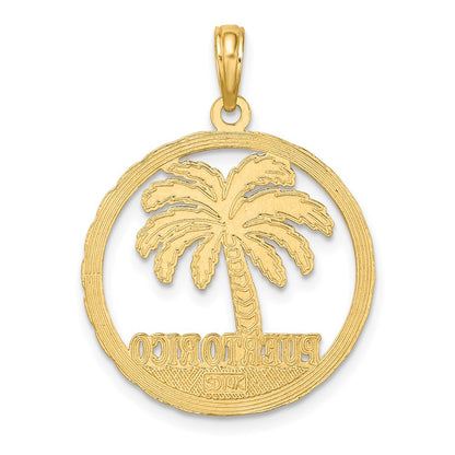 14k Yellow Gold PUERTO RICO Palm Tree Charm Pendant