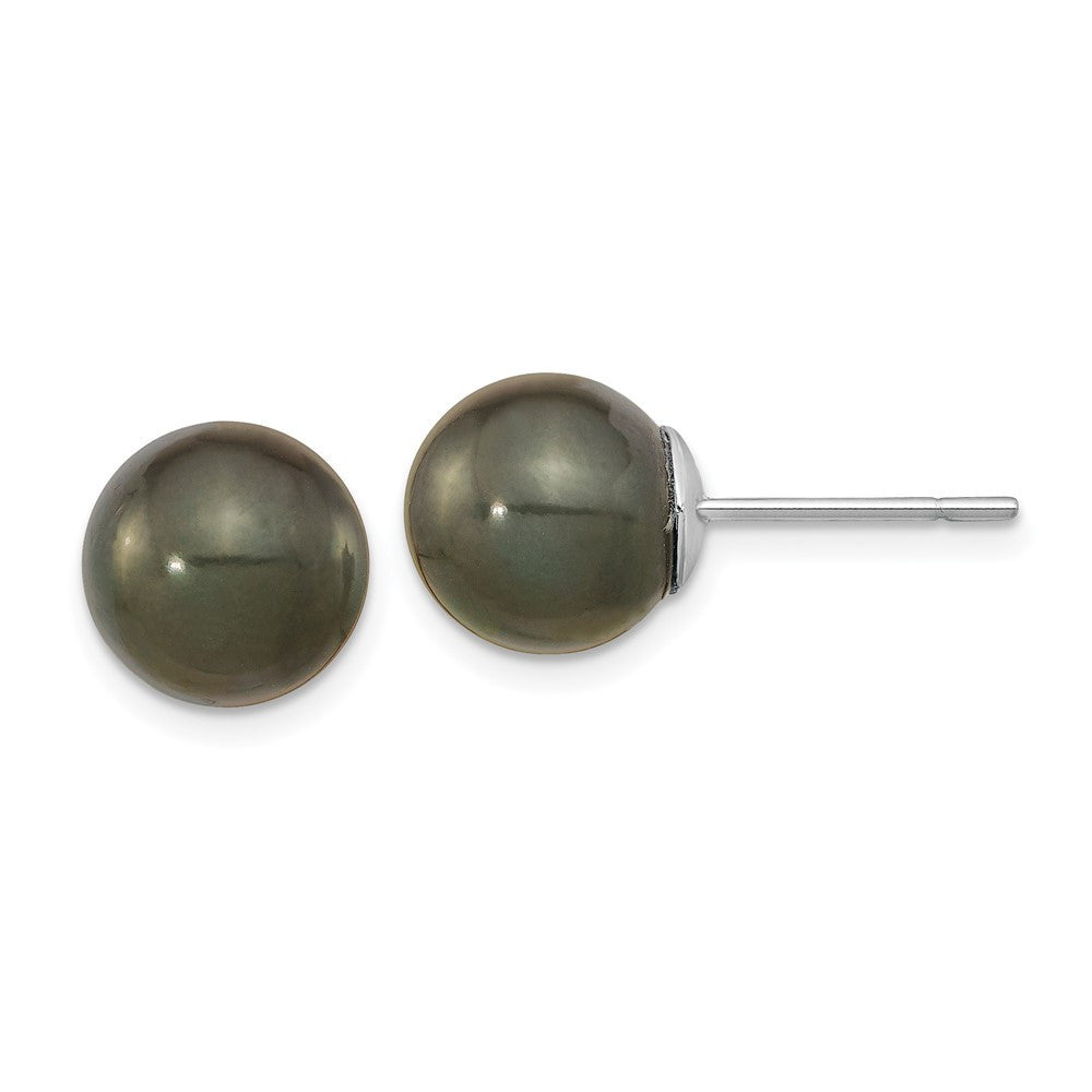 14k White Gold 11mm Black Round Tahitian Saltwater Cultured Pearl Stud Earrings