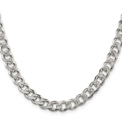 Sterling Silver 7.5mm Pav� Curb Chain Necklace 20"