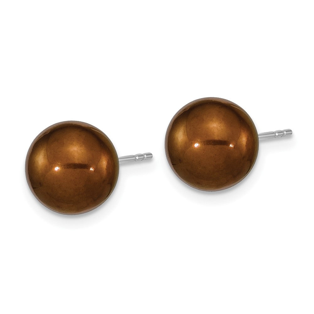 Sterling Silver 10mm Brown Round Freshwater Cultured Pearl Ball Stud Earrings