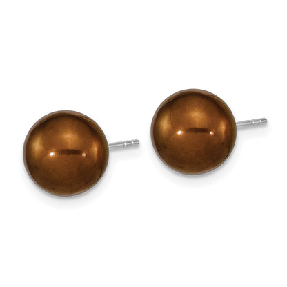 Sterling Silver 10mm Brown Round Freshwater Cultured Pearl Ball Stud Earrings