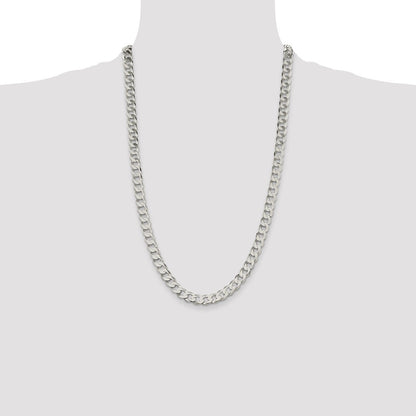 Sterling Silver 7.5mm Flat Curb Chain Necklace 26"