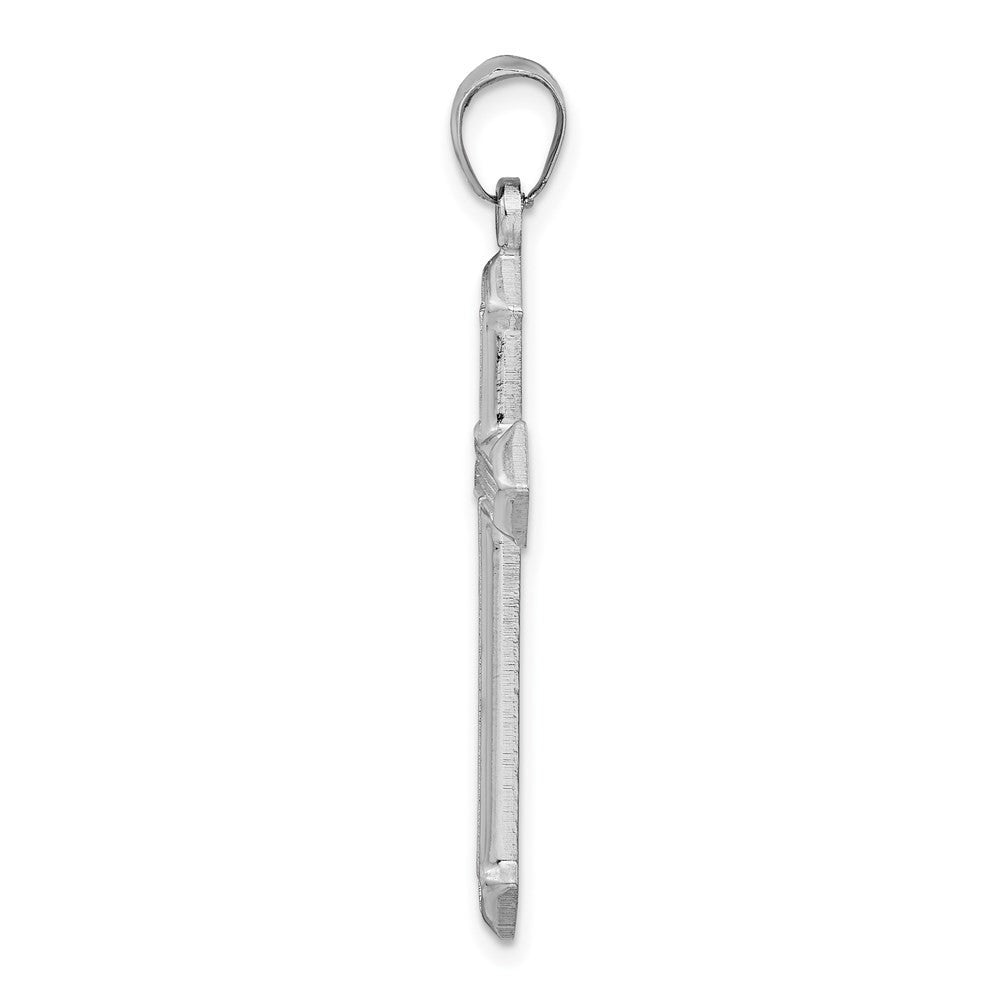 Sterling Silver Rhodium-plated Textured & Polished Cross Pendant