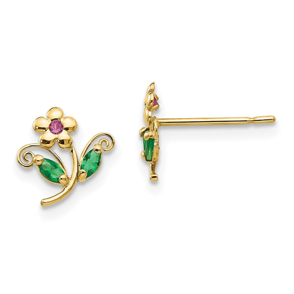 14k Yellow Gold Cubic Zirconia Children's Flower Stud Earrings
