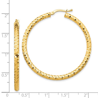 14k Yellow Gold 3x35mm Diamond-cut Hoop Earrings