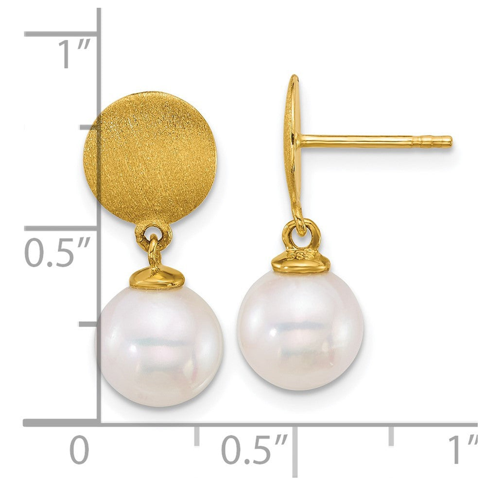 14k Yellow Gold Satin 8-9mm South Sea Saltwater Cultured Pearl Dangle Earrings