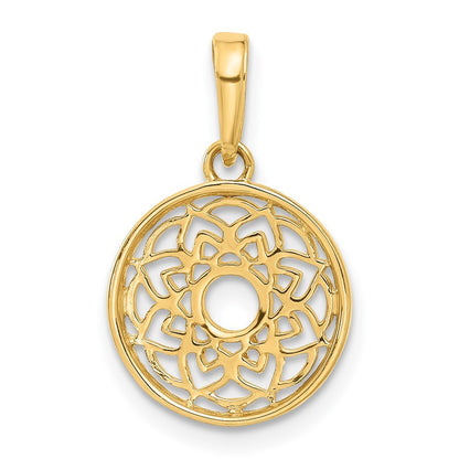 14k Yellow Gold and White Rhodium Polished Floral Design Circle Pendant