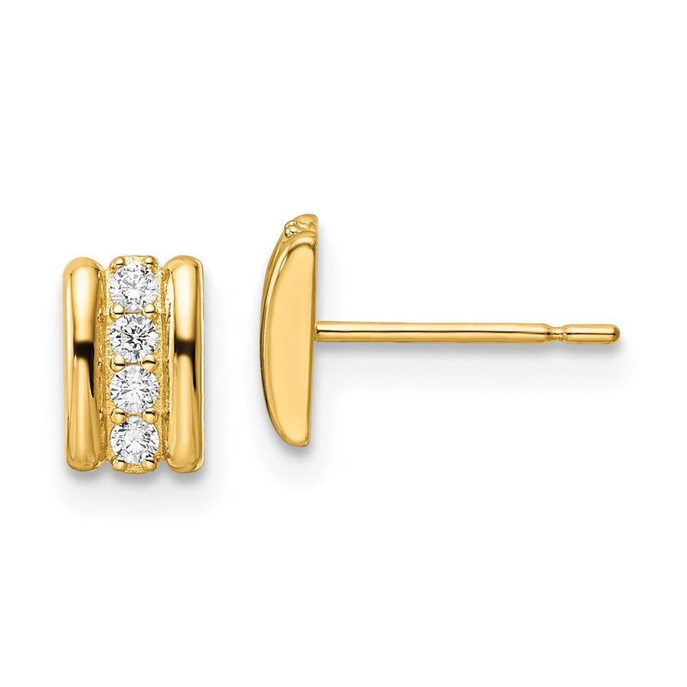 14k Yellow Gold CZ Button Stud Earrings